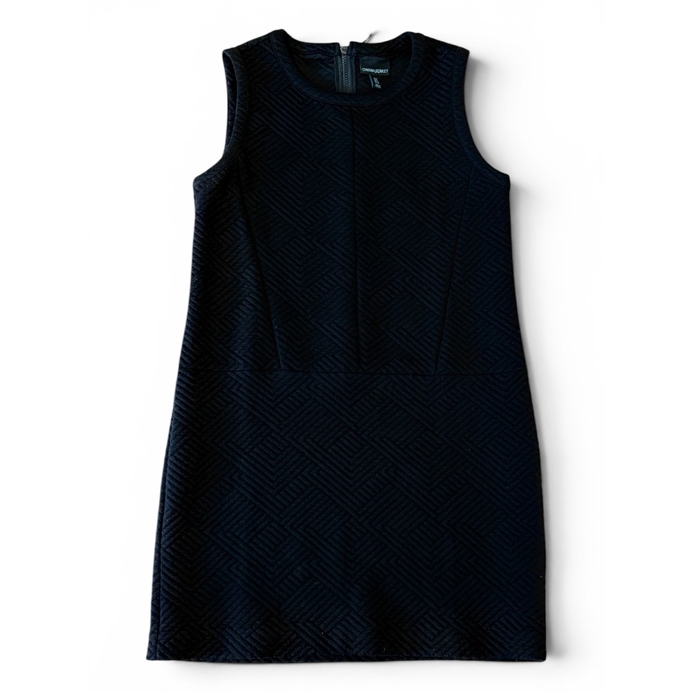 Cynthia Rowley Black Textured Geometric Sleeveless Shift Dress Size 8 Crew Neck